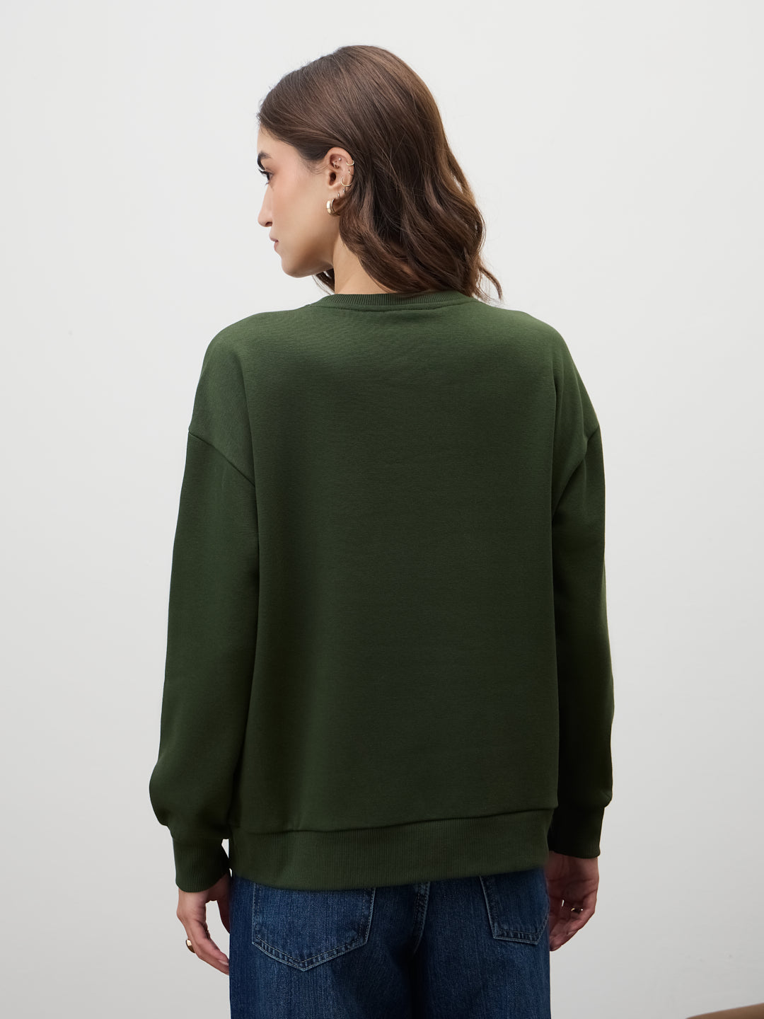 Olive Crew Neck Fleece Sweatshirt