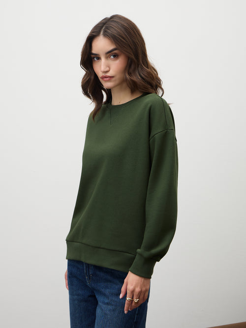 Olive Crew Neck Fleece Sweatshirt