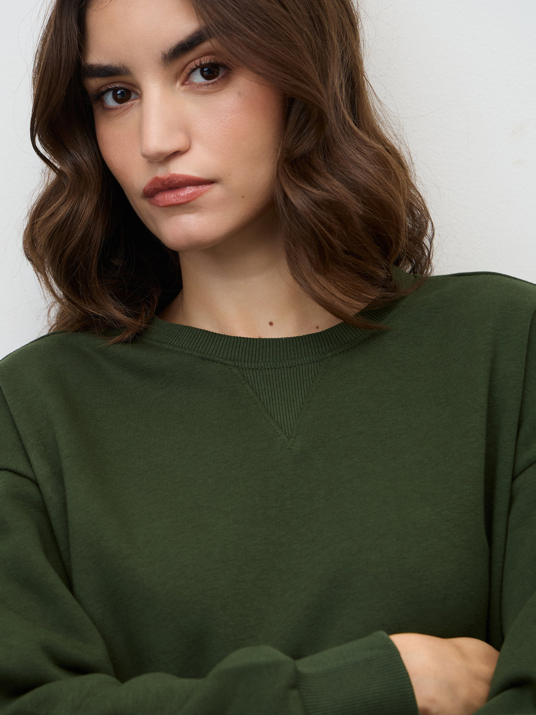 Olive Crew Neck Fleece Sweatshirt