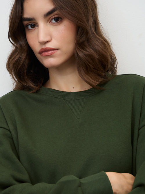 Olive Crew Neck Fleece Sweatshirt