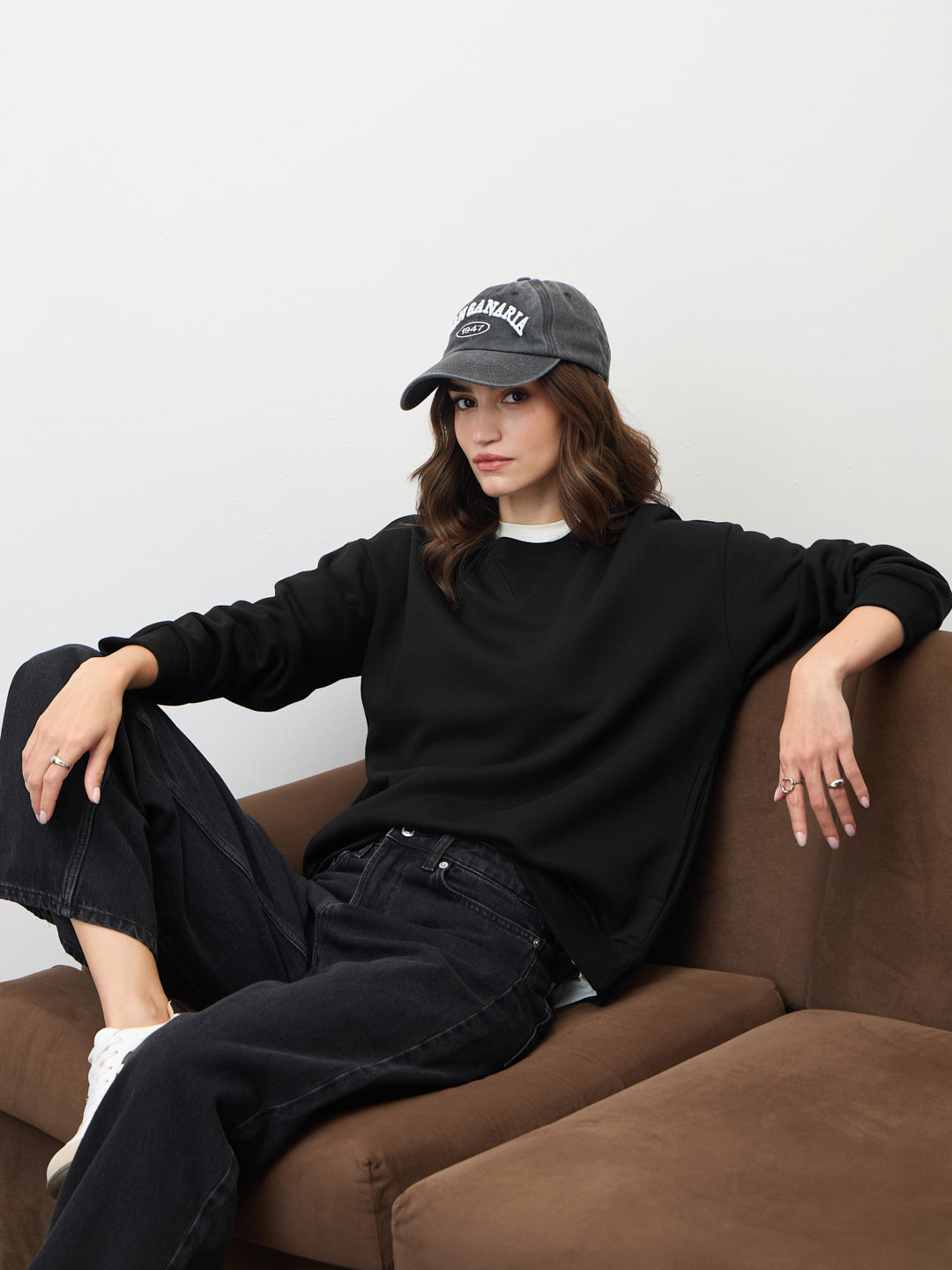 Black Crew Neck Fleece Sweatshirt