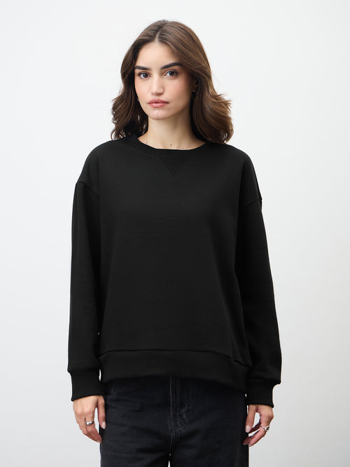 Black Crew Neck Fleece Sweatshirt