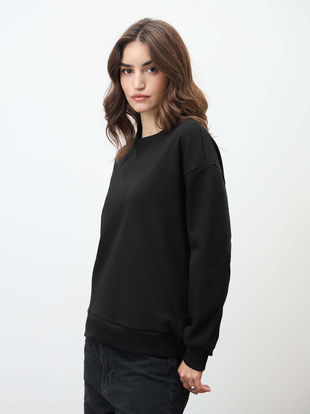Black Crew Neck Fleece Sweatshirt