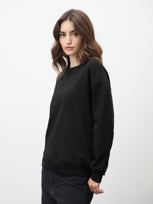 Black Crew Neck Fleece Sweatshirt