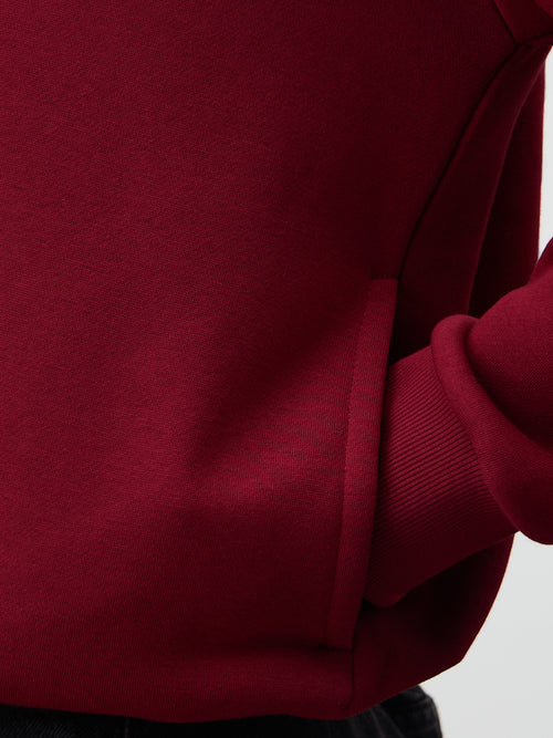 Red Half Zipper Fleece Crop Sweatshirt