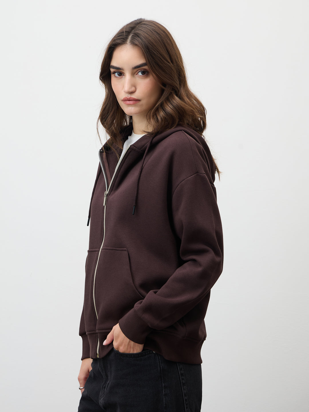 Mocha Zip-Up Fleece Hoodie