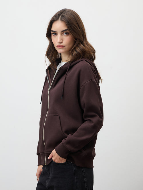 Mocha Zip-Up Fleece Hoodie