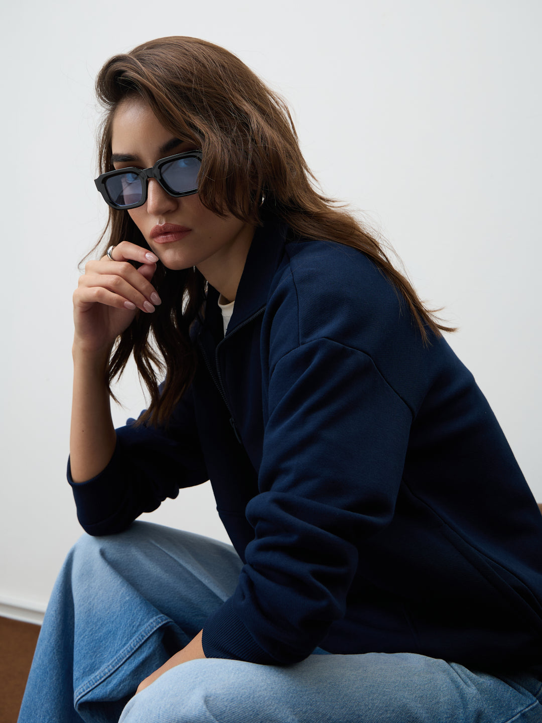 Navy Half Zipper Fleece Sweatshirt