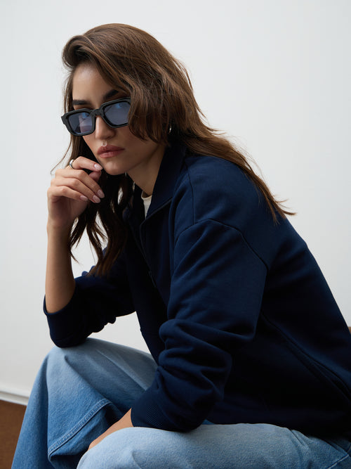 Navy Half Zipper Fleece Sweatshirt