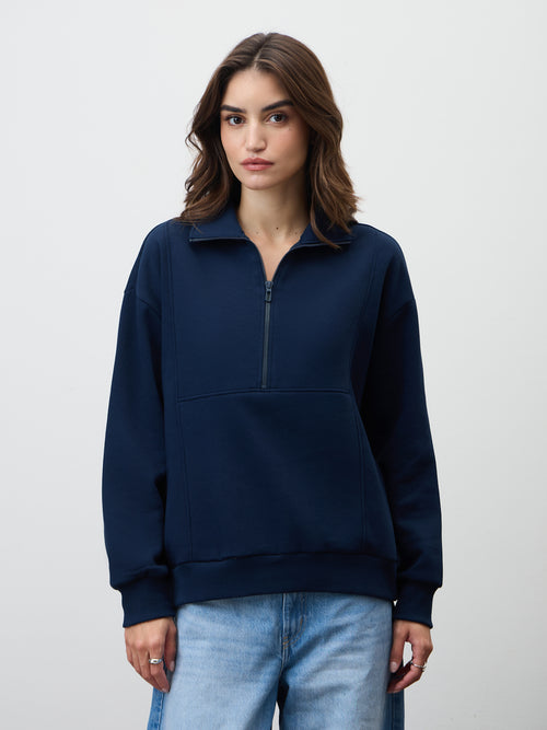 Navy Half Zipper Fleece Sweatshirt