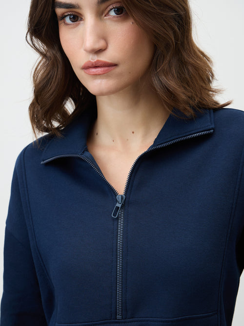 Navy Half Zipper Fleece Sweatshirt