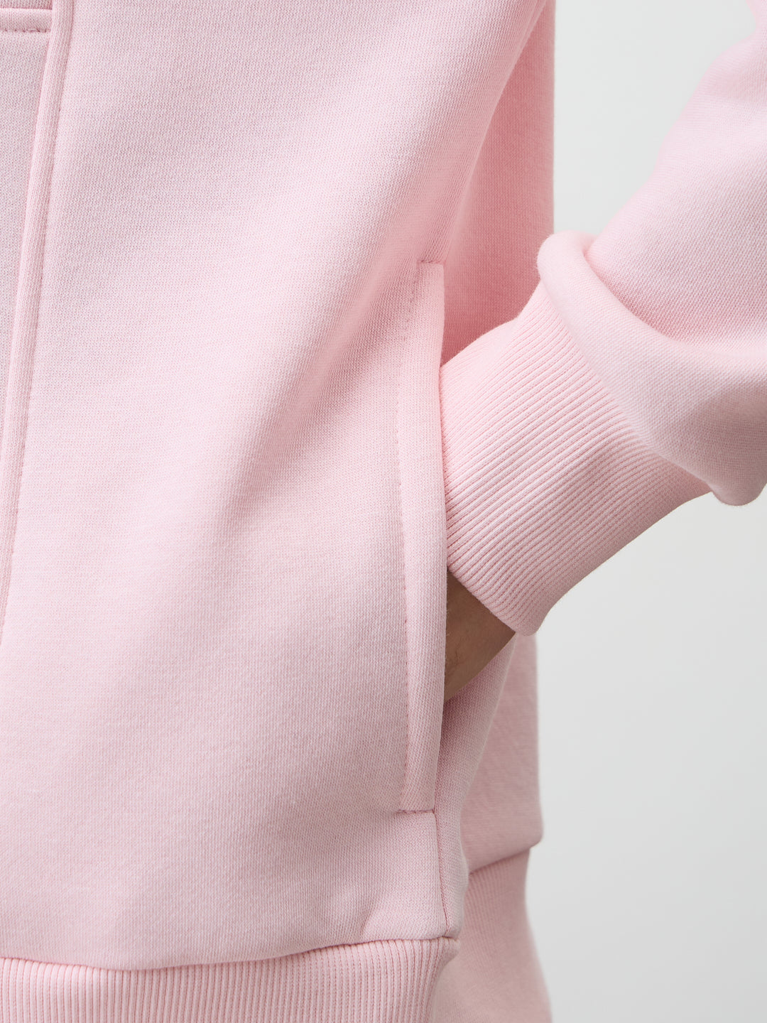 Powder Pink Half Zipper Fleece Sweatshirt