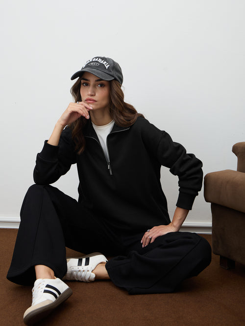 Black Wide Leg Fleece Trackpants