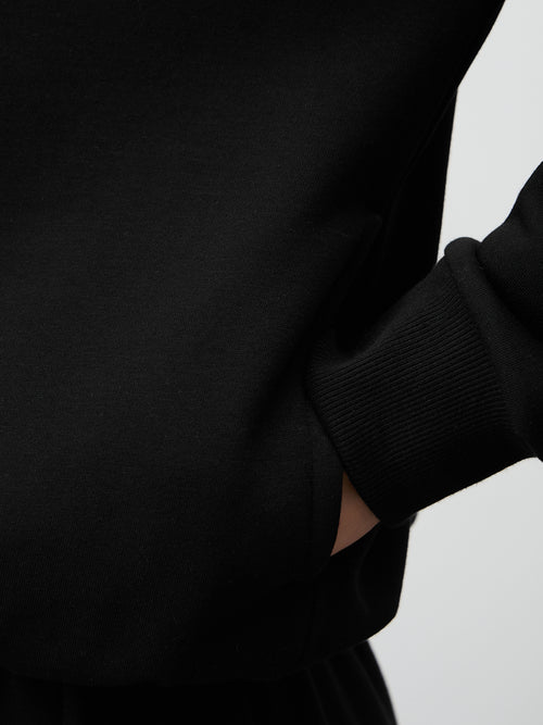 Black Half Zipper Fleece Crop Sweatshirt