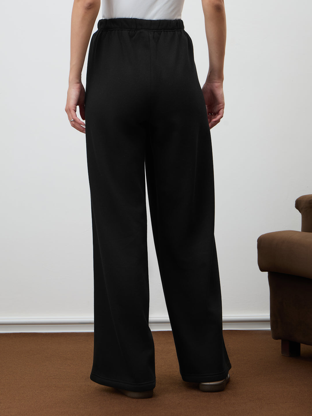 Black Wide Leg Fleece Trackpants