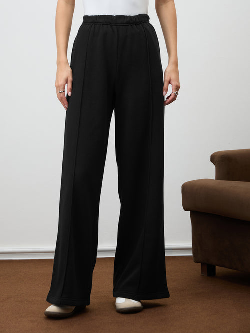 Black Wide Leg Fleece Trackpants