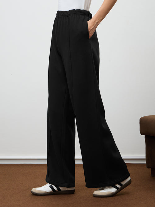 Black Wide Leg Fleece Trackpants