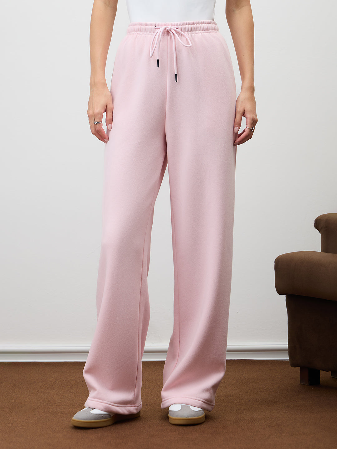 Powder Pink Straight Leg Fleece Trackpants