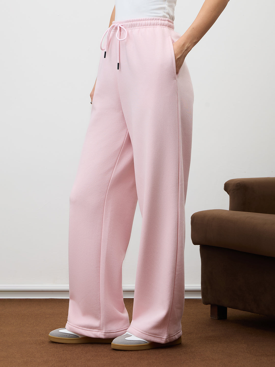 Powder Pink Straight Leg Fleece Trackpants