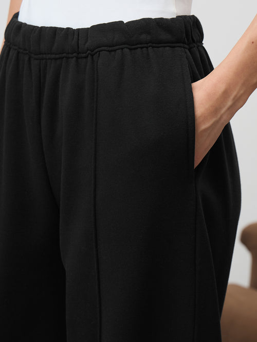 Black Wide Leg Fleece Trackpants