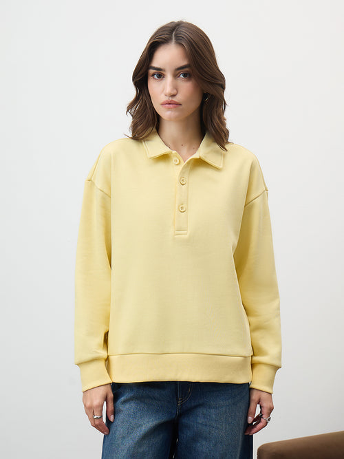 Butter Yellow Button Down Fleece Sweatshirt