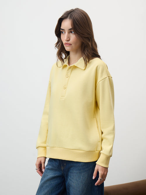 Butter Yellow Button Down Fleece Sweatshirt