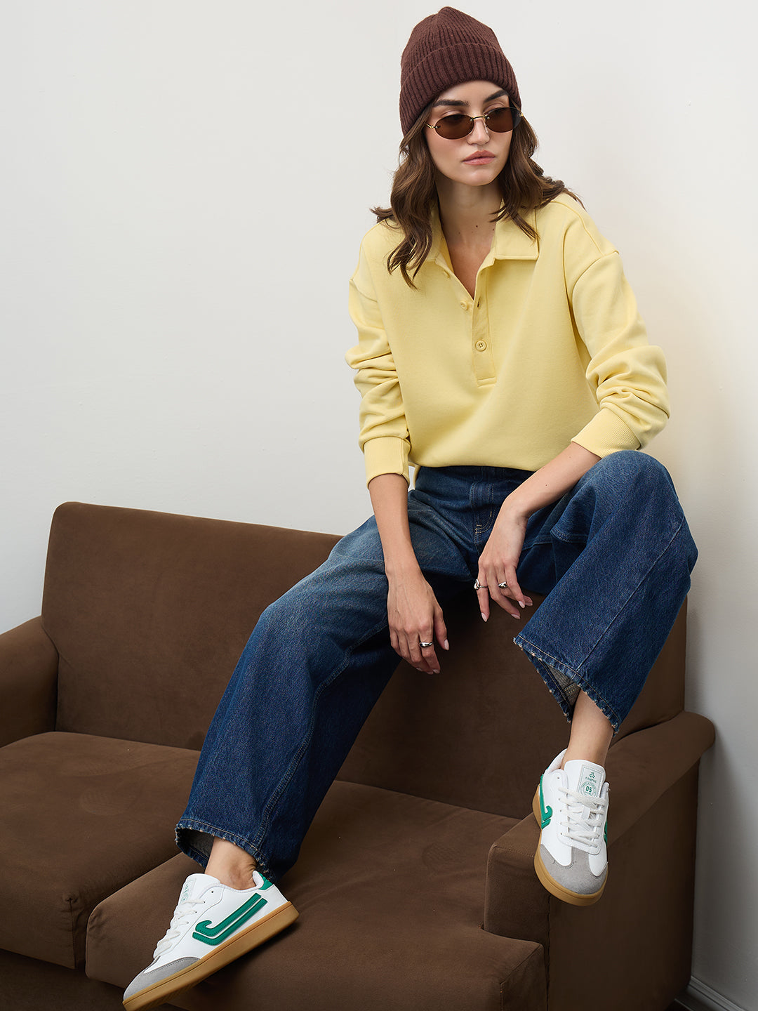 Butter Yellow Button Down Fleece Sweatshirt