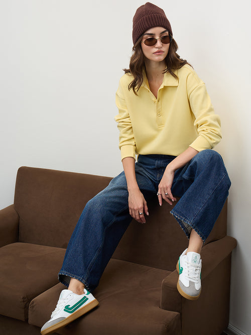 Butter Yellow Button Down Fleece Sweatshirt