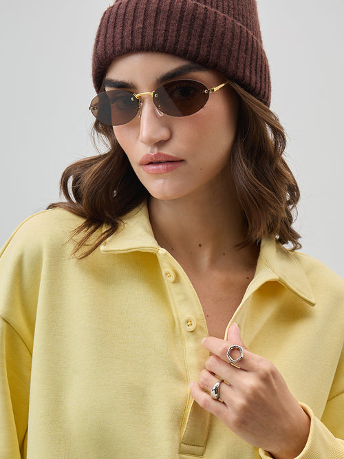 Butter Yellow Button Down Fleece Sweatshirt