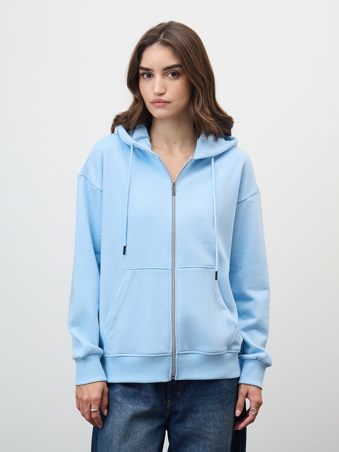 Icy Blue Zip-Up Fleece Hoodie