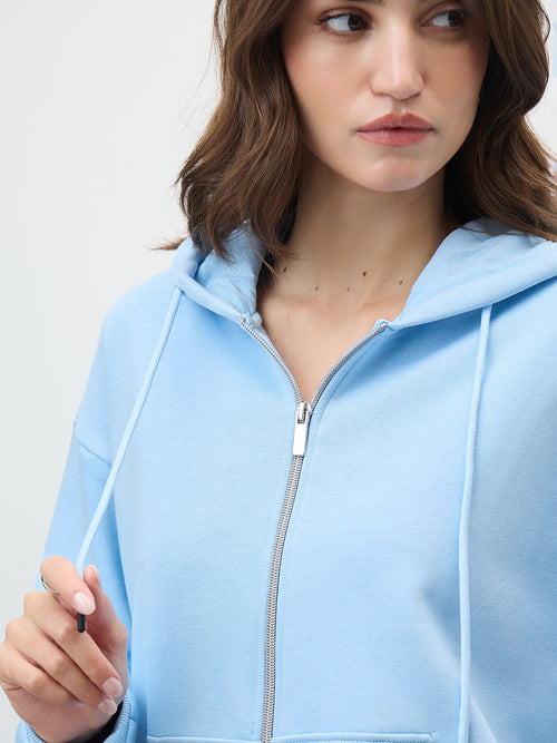 Icy Blue Zip-Up Fleece Hoodie