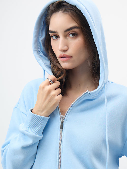 Icy Blue Zip-Up Fleece Hoodie