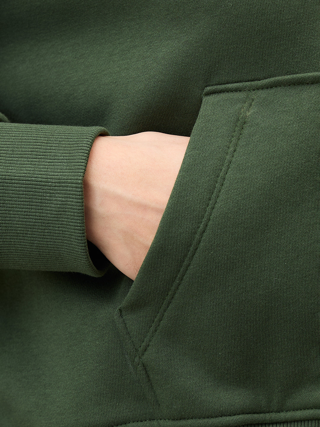 Olive Zip-Up Fleece Crop Hoodie