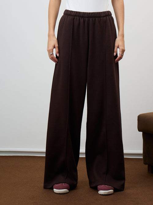 Mocha Wide Leg Fleece Trackpants