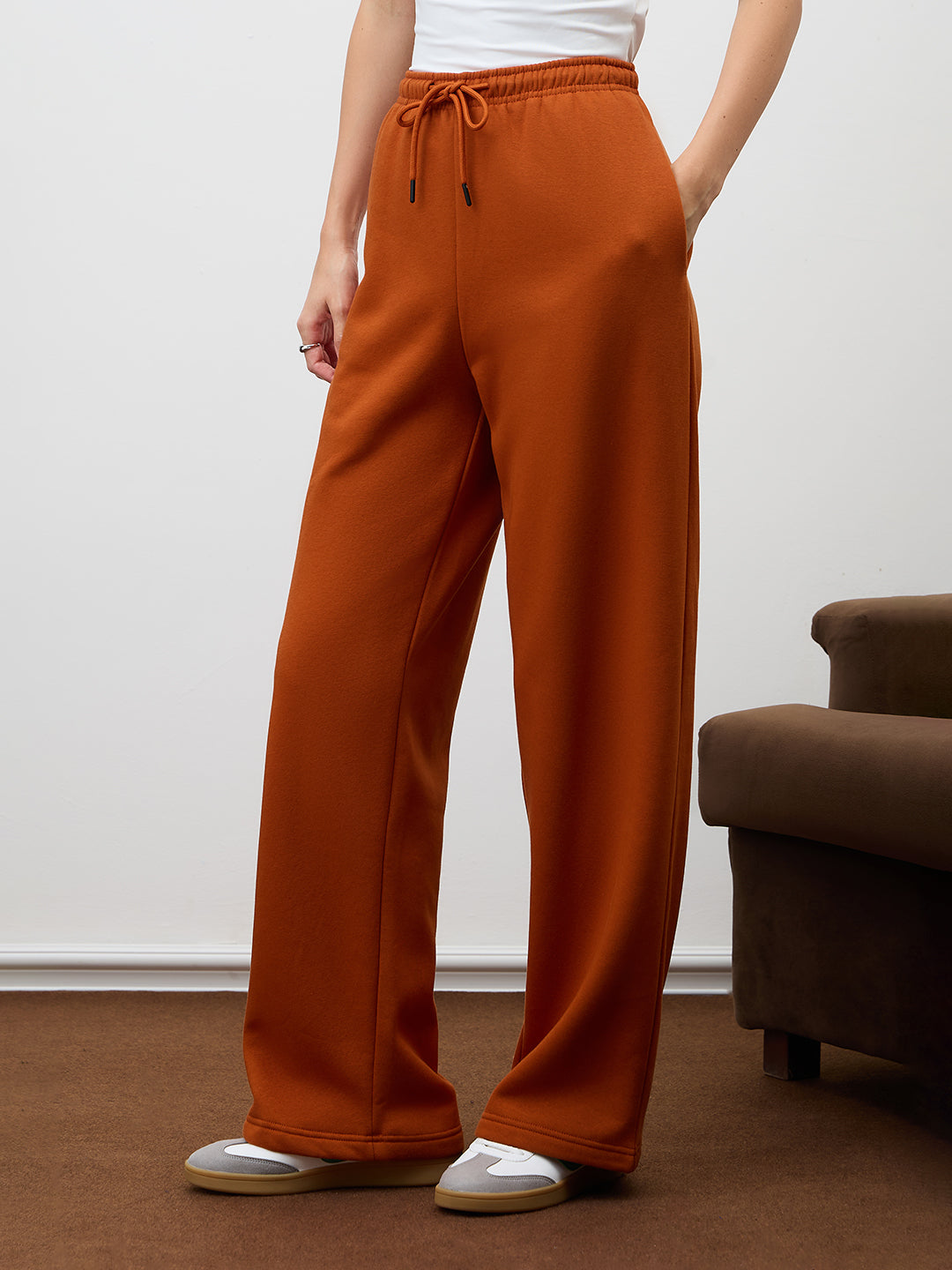 Rust Straight Leg Fleece Trackpants