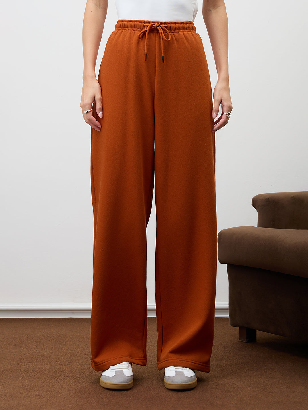 Rust Straight Leg Fleece Trackpants