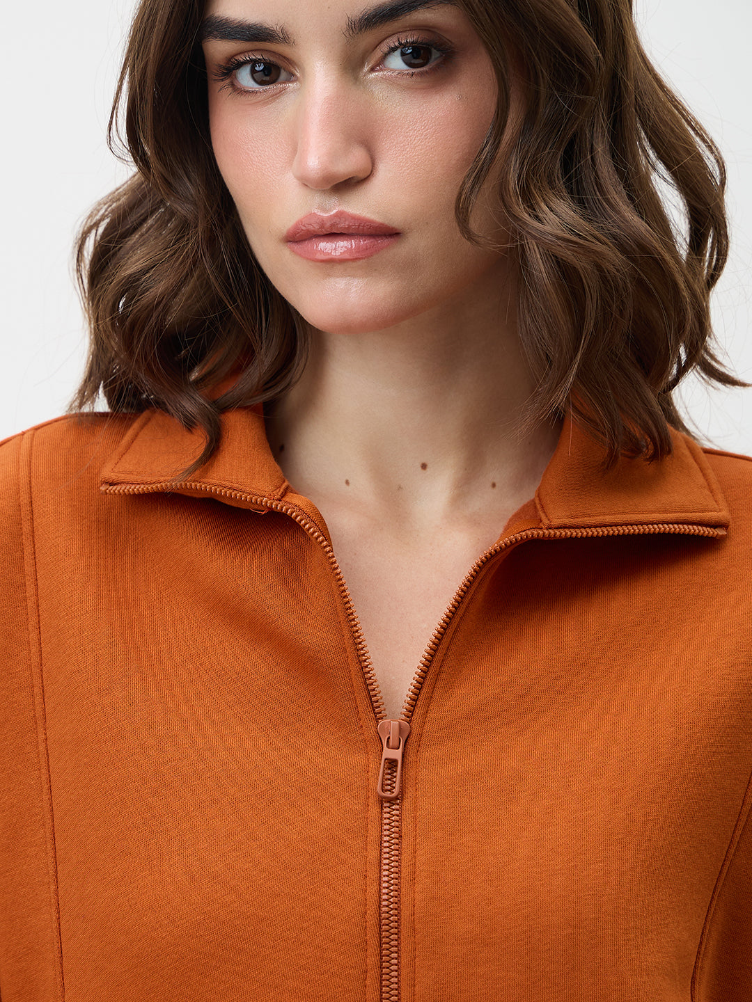 Rust Half Zipper Fleece Sweatshirt