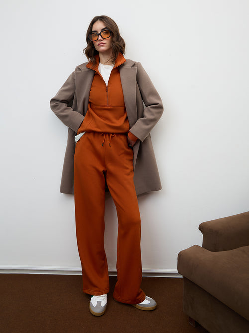 Rust Half Zipper Fleece Sweatshirt