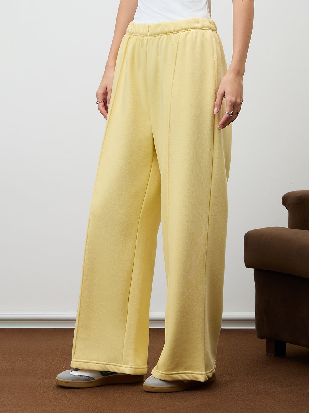 Butter Yellow Wide Leg Fleece Trackpants
