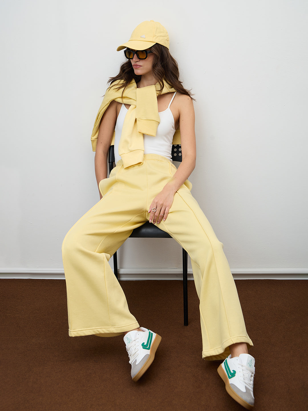 Butter Yellow Wide Leg Fleece Trackpants