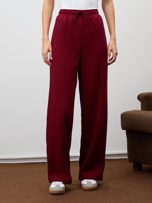 Red Straight Leg Fleece Trackpants