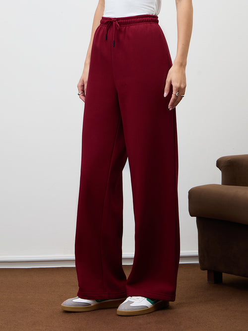 Red Straight Leg Fleece Trackpants