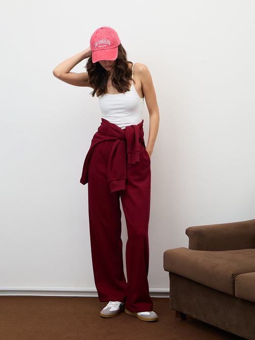 Red Straight Leg Fleece Trackpants