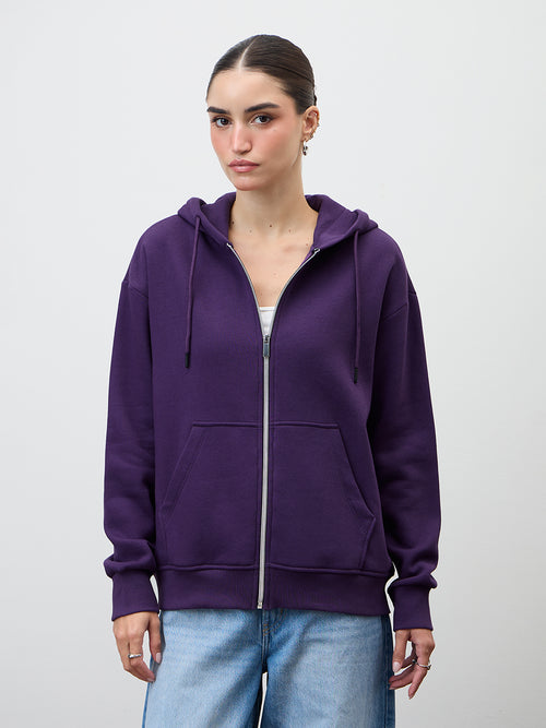 Purple Zip-Up Fleece Hoodie