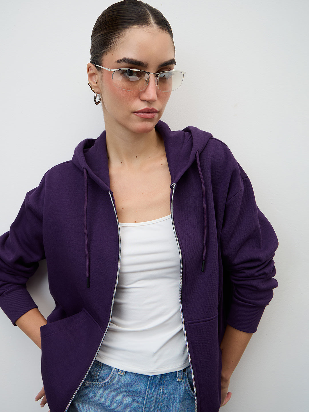 Purple Zip-Up Fleece Hoodie