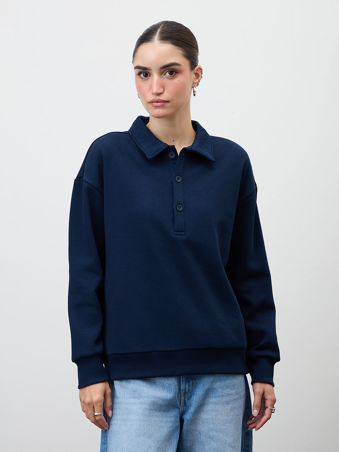 Navy Button Down Fleece Sweatshirt