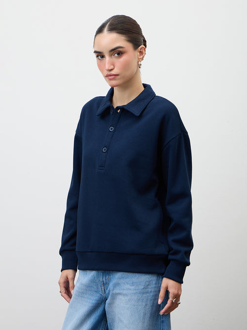 Navy Button Down Fleece Sweatshirt