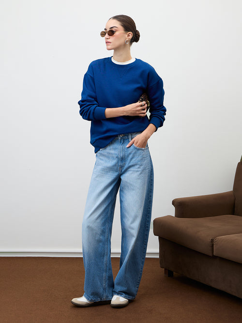 Royal Blue Crew Neck Fleece Sweatshirt