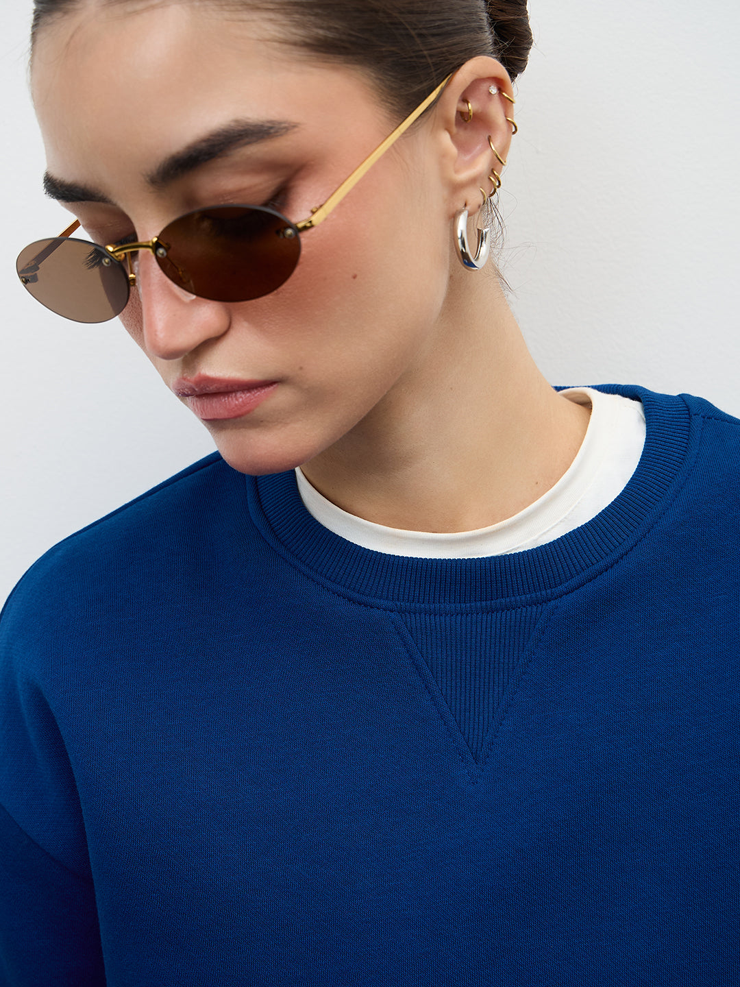 Royal Blue Crew Neck Fleece Sweatshirt