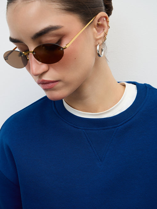Royal Blue Crew Neck Fleece Sweatshirt